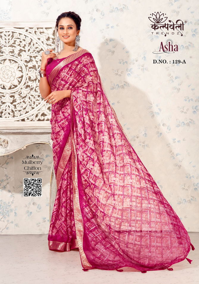 Asha 129 By Kalpatru Mulberry Chiffon Printed Sarees Wholesale Shop In Surat